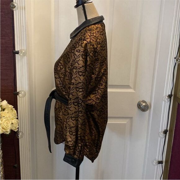 All genuine leather lace print gold/black belted jacket, M - Picture 6 of 8